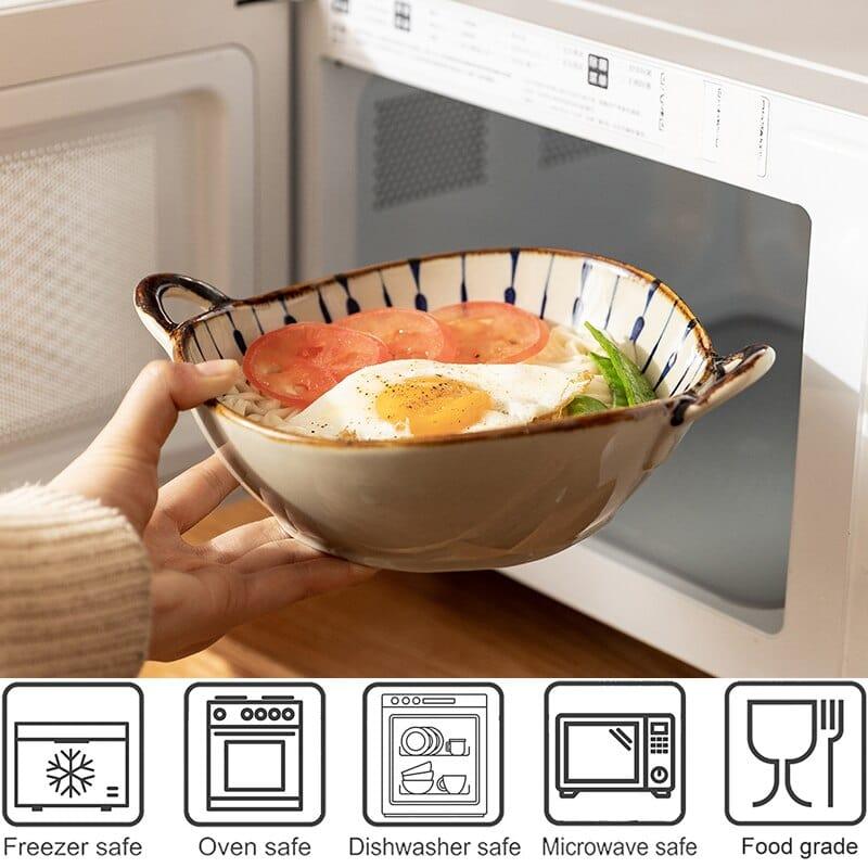 Shop 0 700ml Ceramic Salad Bowl With Handle Kitchen Soup Noodle Bowl Pasta Fruit Plate Japanese Tableware Microwave Oven Bakware Pan Mademoiselle Home Decor