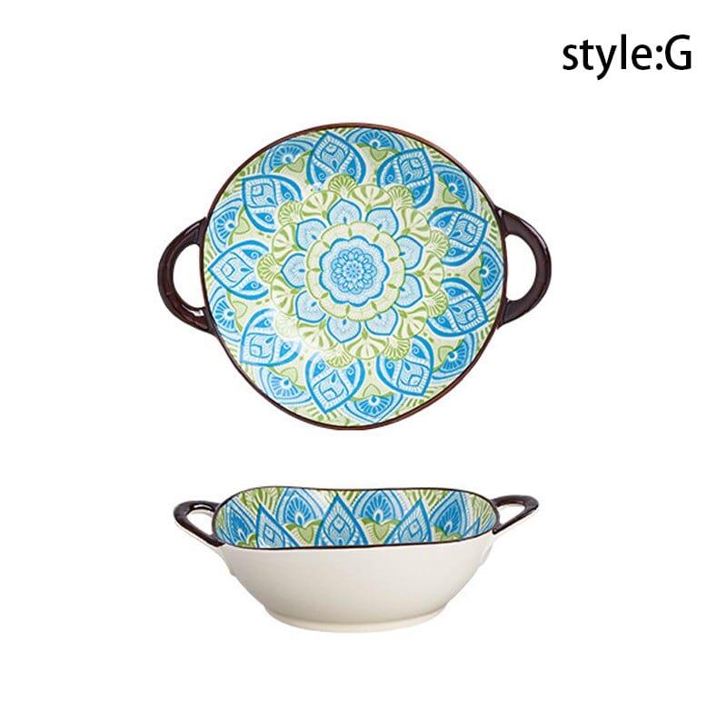 Shop 0 G 700ml Ceramic Salad Bowl With Handle Kitchen Soup Noodle Bowl Pasta Fruit Plate Japanese Tableware Microwave Oven Bakware Pan Mademoiselle Home Decor