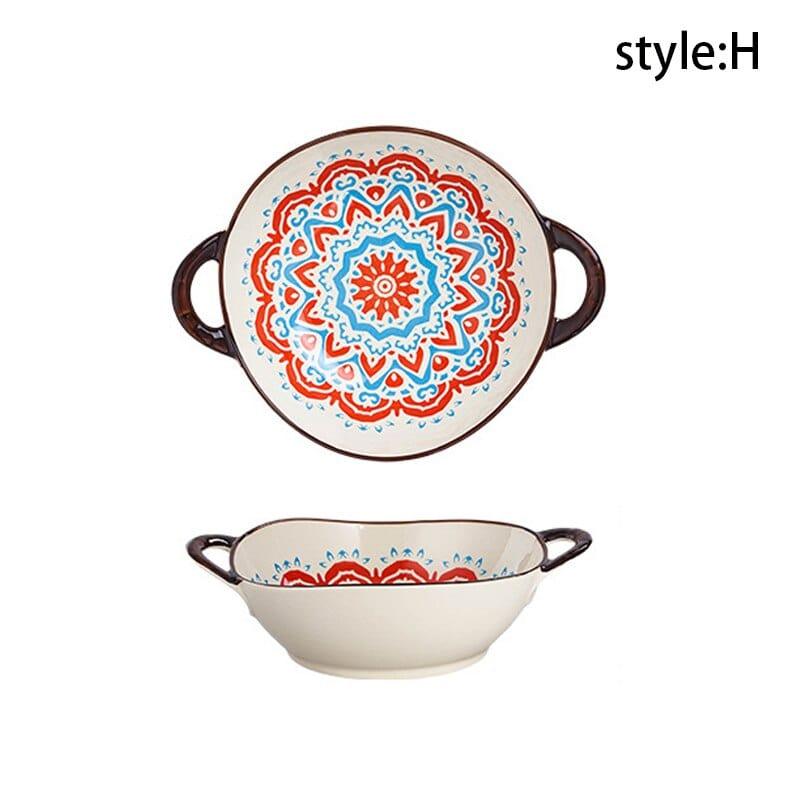 Shop 0 H 700ml Ceramic Salad Bowl With Handle Kitchen Soup Noodle Bowl Pasta Fruit Plate Japanese Tableware Microwave Oven Bakware Pan Mademoiselle Home Decor