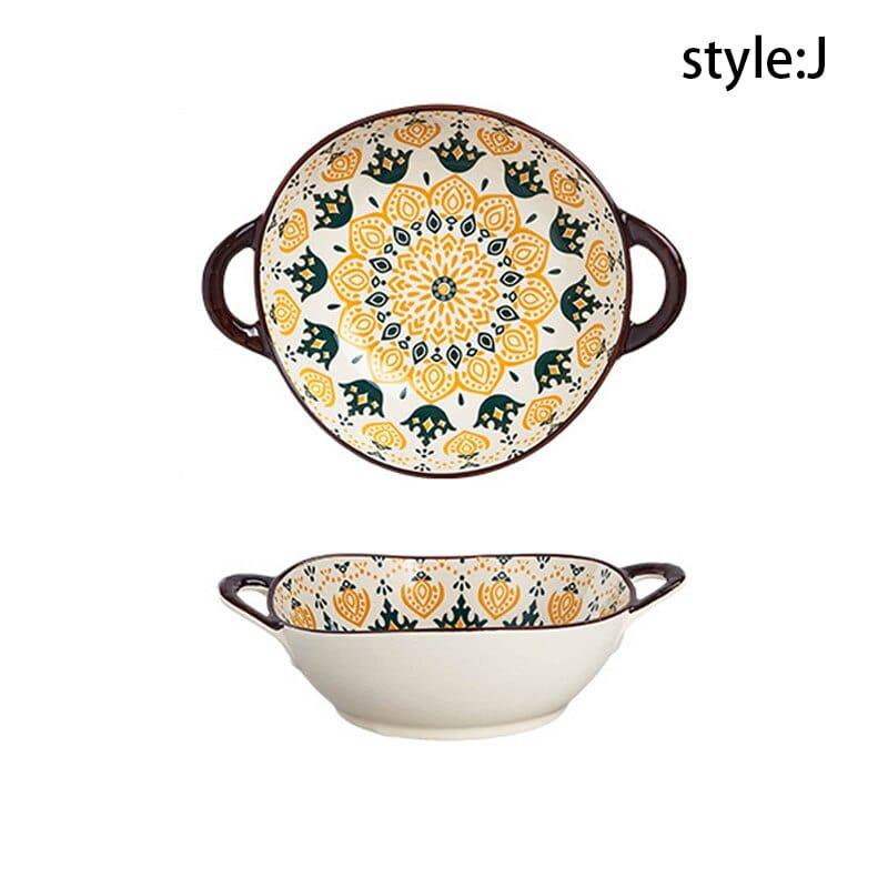 Shop 0 J 700ml Ceramic Salad Bowl With Handle Kitchen Soup Noodle Bowl Pasta Fruit Plate Japanese Tableware Microwave Oven Bakware Pan Mademoiselle Home Decor