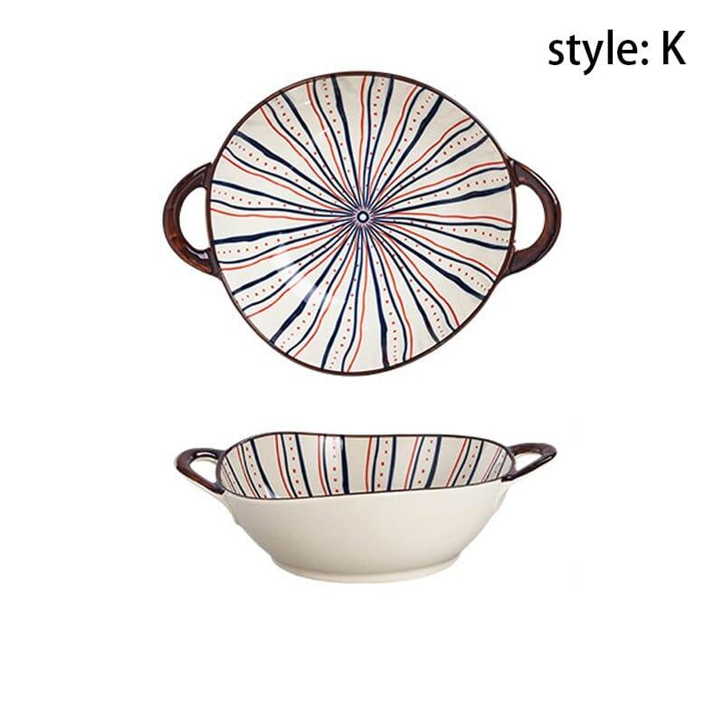 Shop 0 K 700ml Ceramic Salad Bowl With Handle Kitchen Soup Noodle Bowl Pasta Fruit Plate Japanese Tableware Microwave Oven Bakware Pan Mademoiselle Home Decor
