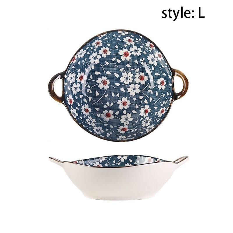 Shop 0 L 700ml Ceramic Salad Bowl With Handle Kitchen Soup Noodle Bowl Pasta Fruit Plate Japanese Tableware Microwave Oven Bakware Pan Mademoiselle Home Decor