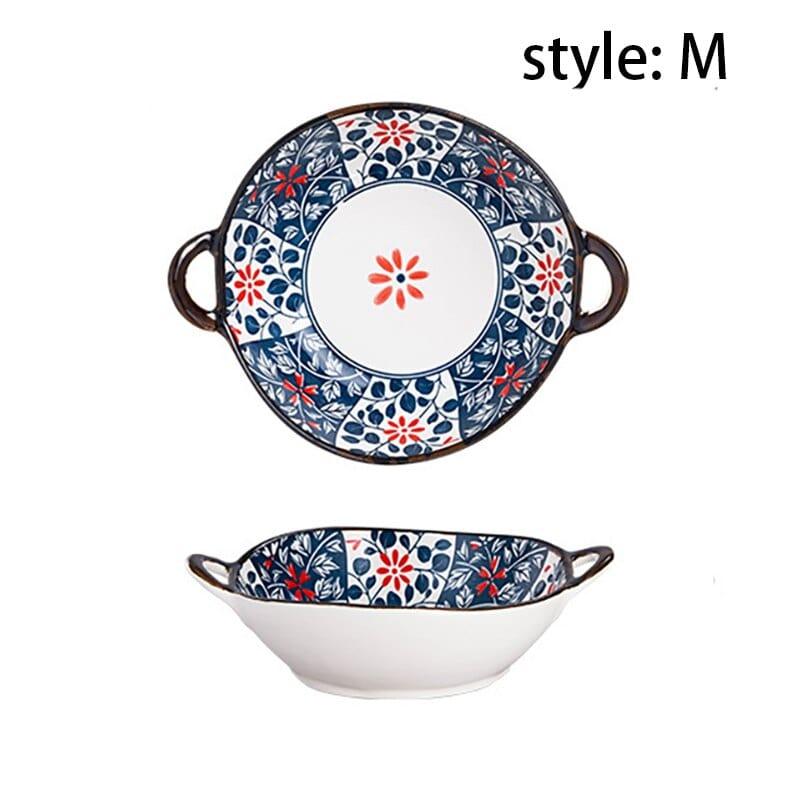 Shop 0 M 700ml Ceramic Salad Bowl With Handle Kitchen Soup Noodle Bowl Pasta Fruit Plate Japanese Tableware Microwave Oven Bakware Pan Mademoiselle Home Decor