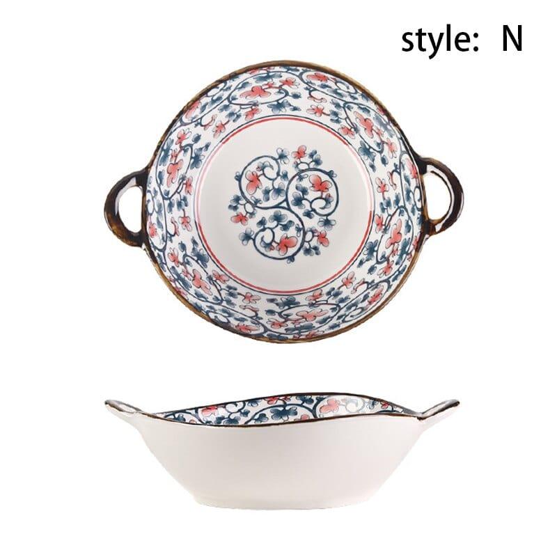 Shop 0 N 700ml Ceramic Salad Bowl With Handle Kitchen Soup Noodle Bowl Pasta Fruit Plate Japanese Tableware Microwave Oven Bakware Pan Mademoiselle Home Decor