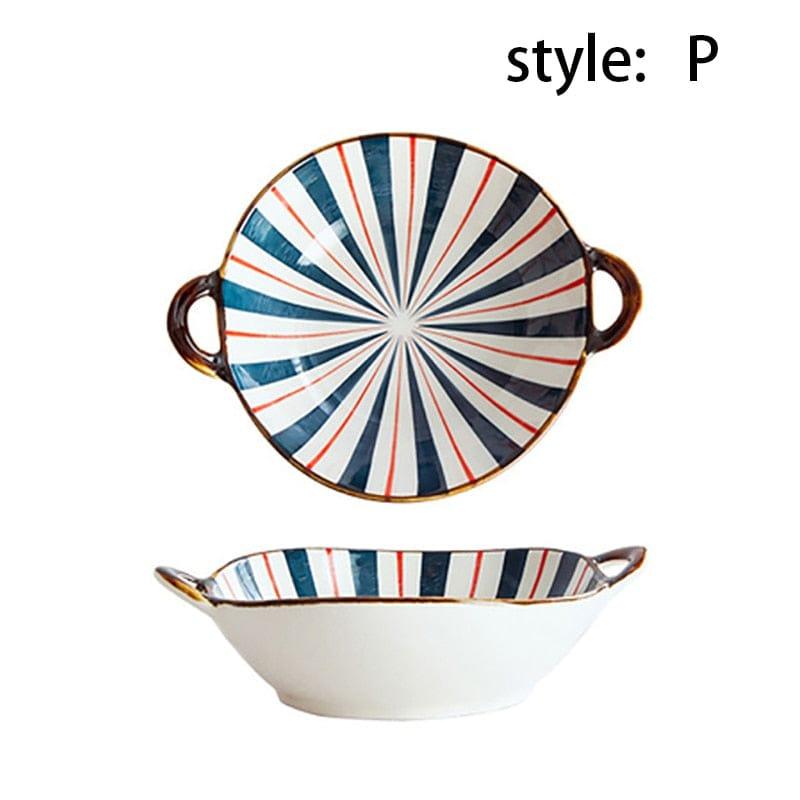 Shop 0 P 700ml Ceramic Salad Bowl With Handle Kitchen Soup Noodle Bowl Pasta Fruit Plate Japanese Tableware Microwave Oven Bakware Pan Mademoiselle Home Decor