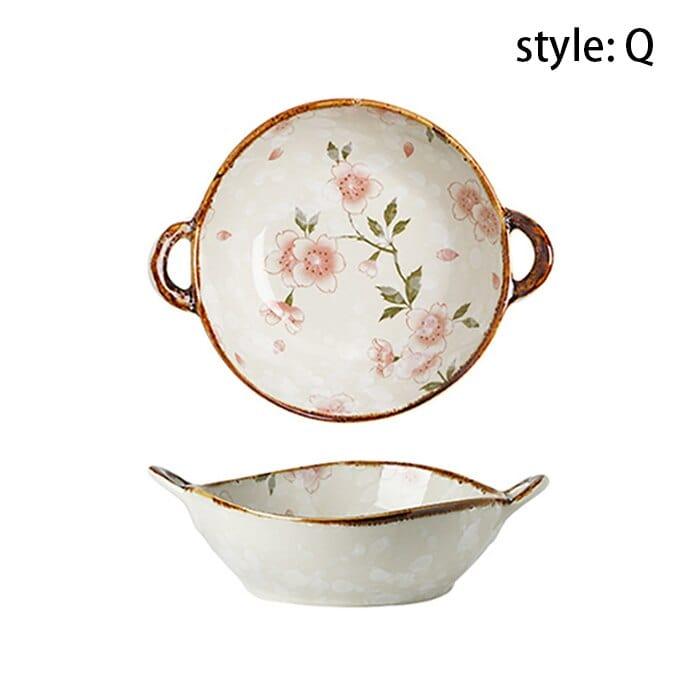 Shop 0 Q 700ml Ceramic Salad Bowl With Handle Kitchen Soup Noodle Bowl Pasta Fruit Plate Japanese Tableware Microwave Oven Bakware Pan Mademoiselle Home Decor