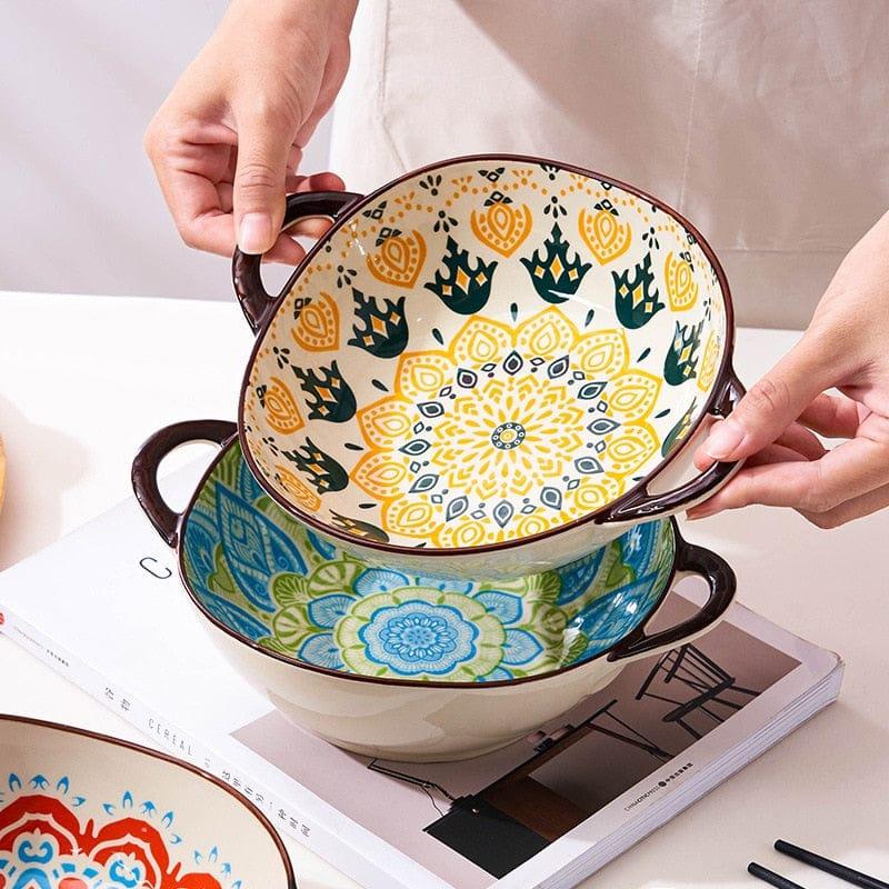 Shop 0 700ml Ceramic Salad Bowl With Handle Kitchen Soup Noodle Bowl Pasta Fruit Plate Japanese Tableware Microwave Oven Bakware Pan Mademoiselle Home Decor