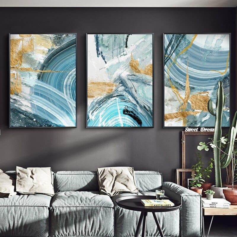 Shop 0 Modern Abstract Golden Blue Ink Line Canvas Painting Wall Art Poster and Print for Living Room Bedroom Home Picture Decoration Mademoiselle Home Decor