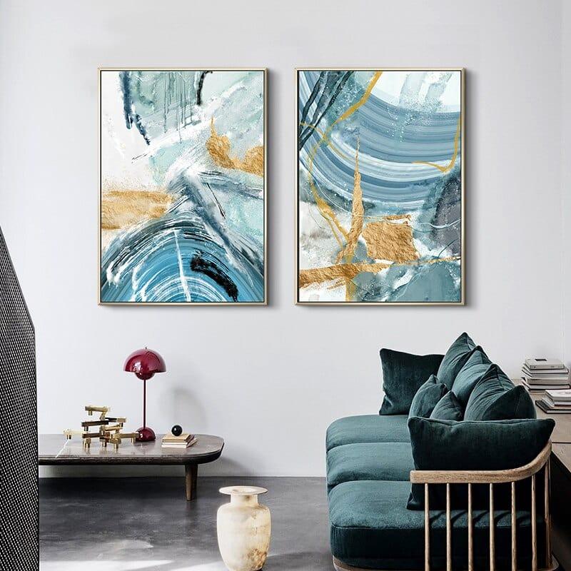 Shop 0 Modern Abstract Golden Blue Ink Line Canvas Painting Wall Art Poster and Print for Living Room Bedroom Home Picture Decoration Mademoiselle Home Decor
