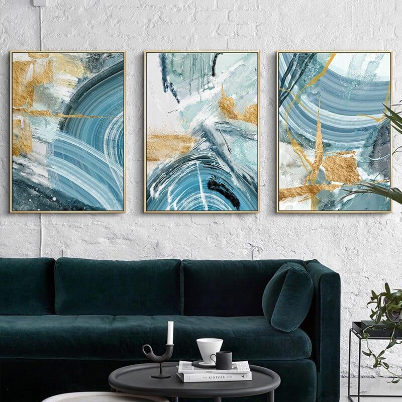 Shop 0 Modern Abstract Golden Blue Ink Line Canvas Painting Wall Art Poster and Print for Living Room Bedroom Home Picture Decoration Mademoiselle Home Decor