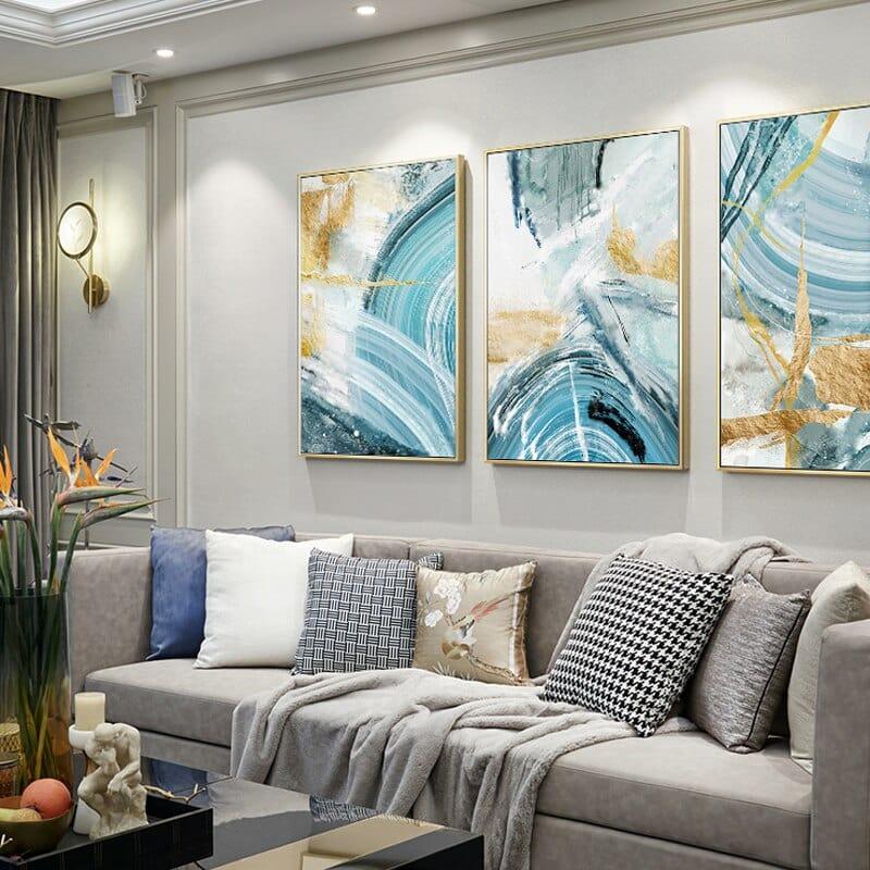 Shop 0 Modern Abstract Golden Blue Ink Line Canvas Painting Wall Art Poster and Print for Living Room Bedroom Home Picture Decoration Mademoiselle Home Decor