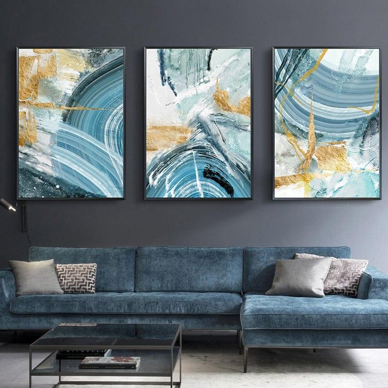 Shop 0 Modern Abstract Golden Blue Ink Line Canvas Painting Wall Art Poster and Print for Living Room Bedroom Home Picture Decoration Mademoiselle Home Decor
