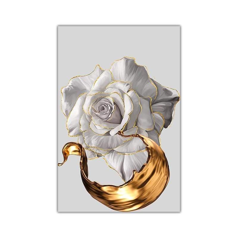Shop 0 13x18cm No Frame / OT496-1 White Rose Flower Golden Ink Splash Abstract Poster Nordic Art Plant Canvas Painting Modern Wall Picture for Living Room Decor Mademoiselle Home Decor