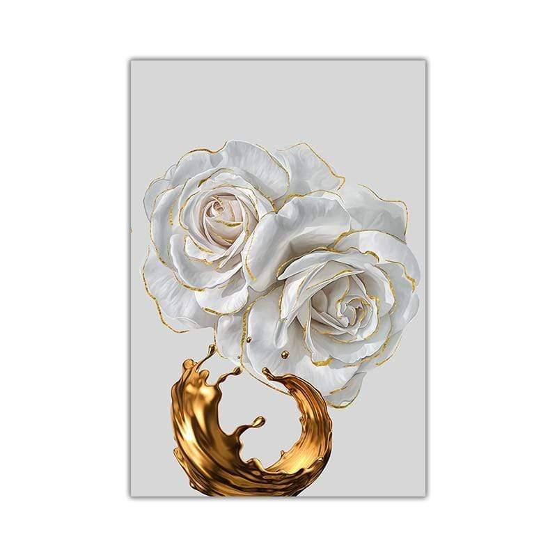 Shop 0 13x18cm No Frame / OT496-2 White Rose Flower Golden Ink Splash Abstract Poster Nordic Art Plant Canvas Painting Modern Wall Picture for Living Room Decor Mademoiselle Home Decor