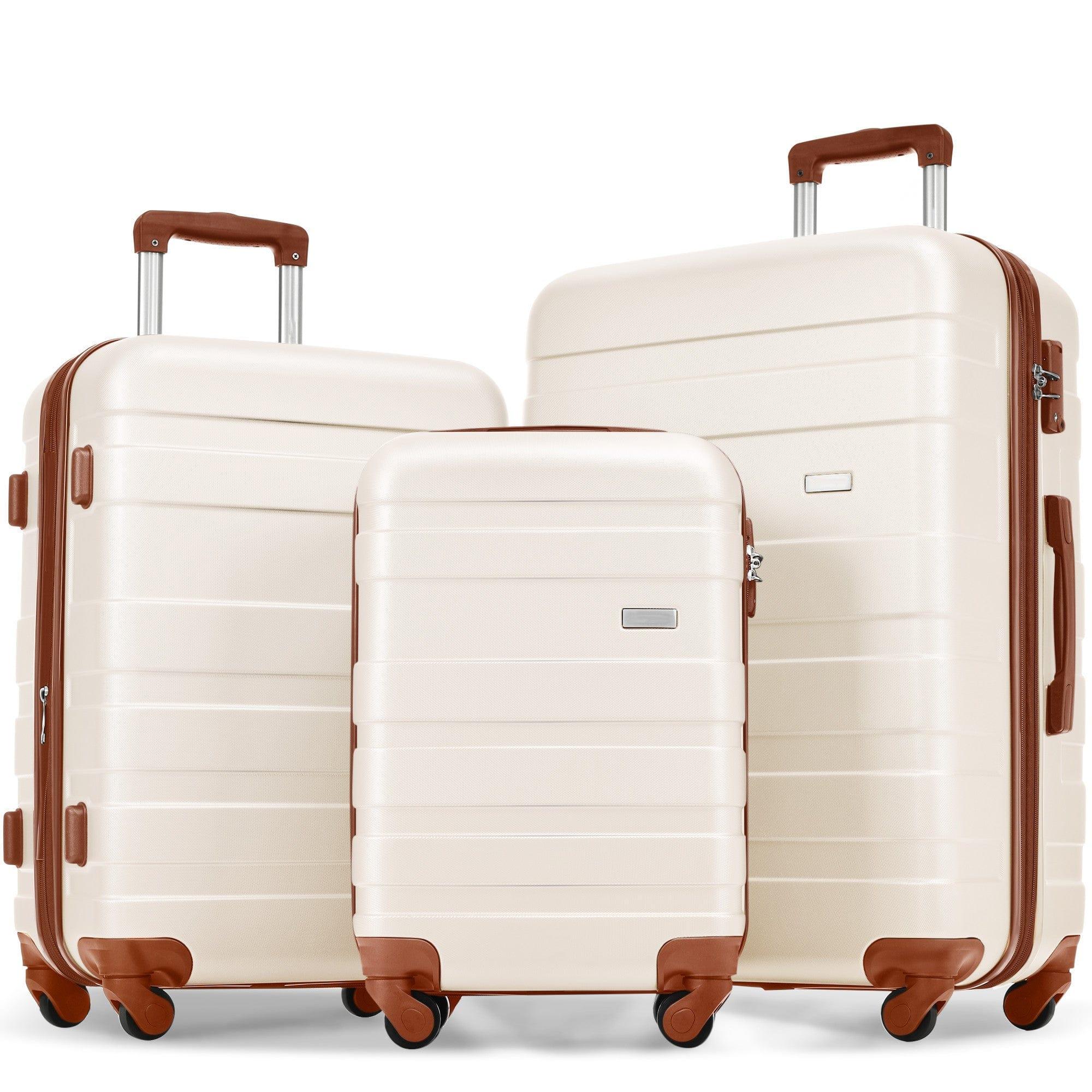 Shop Luggage Sets New Model Expandable ABS Hardshell 3pcs Clearance Luggage Hardside Lightweight Durable Suitcase sets Spinner Wheels Suitcase with TSA Lock 20''24''28''(ivory and brown) Mademoiselle Home Decor