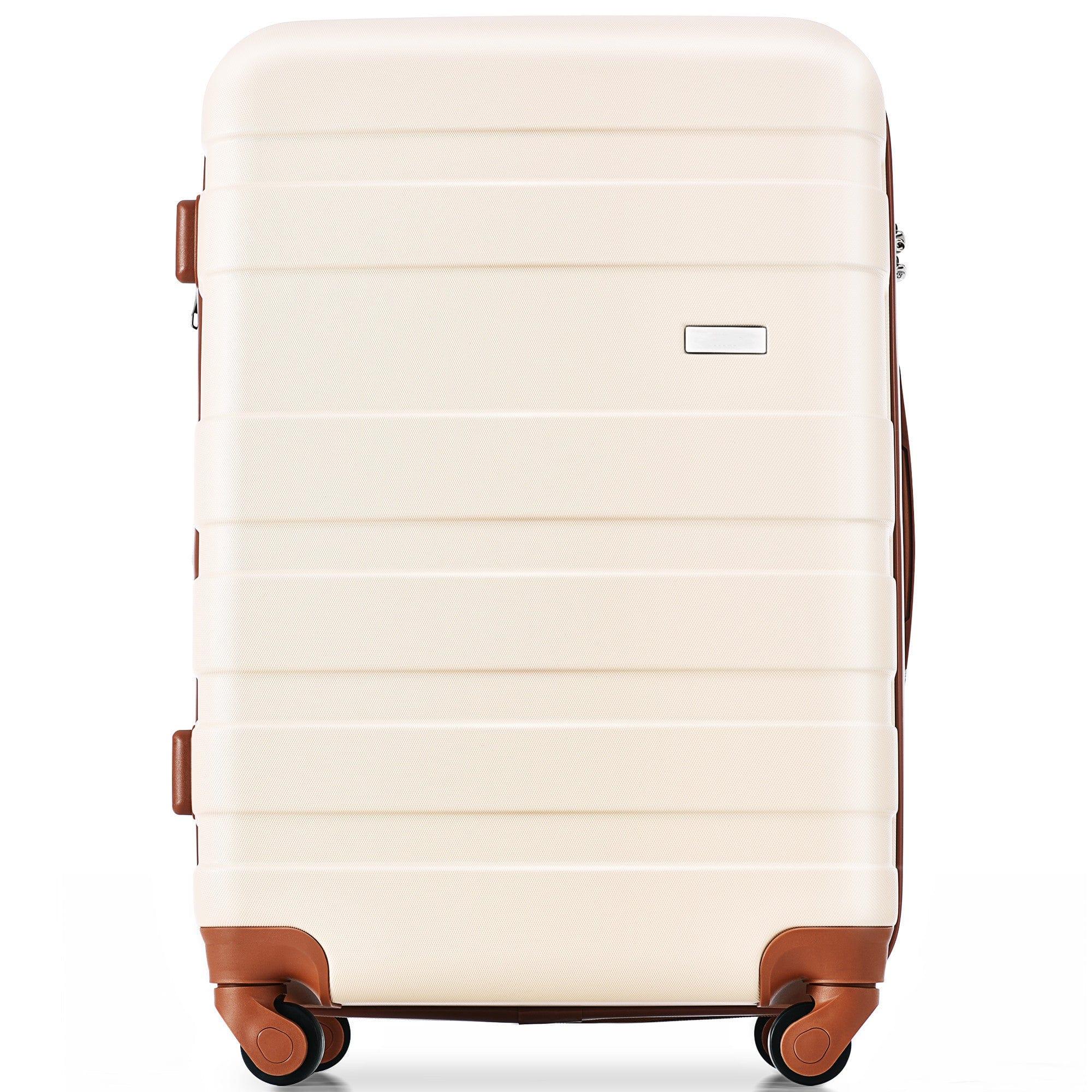 Shop Luggage Sets New Model Expandable ABS Hardshell 3pcs Clearance Luggage Hardside Lightweight Durable Suitcase sets Spinner Wheels Suitcase with TSA Lock 20''24''28''(ivory and brown) Mademoiselle Home Decor