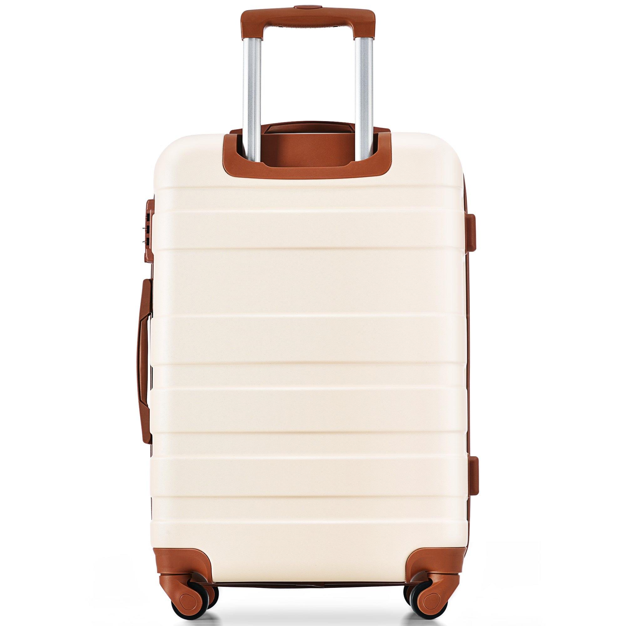 Shop Luggage Sets New Model Expandable ABS Hardshell 3pcs Clearance Luggage Hardside Lightweight Durable Suitcase sets Spinner Wheels Suitcase with TSA Lock 20''24''28''(ivory and brown) Mademoiselle Home Decor