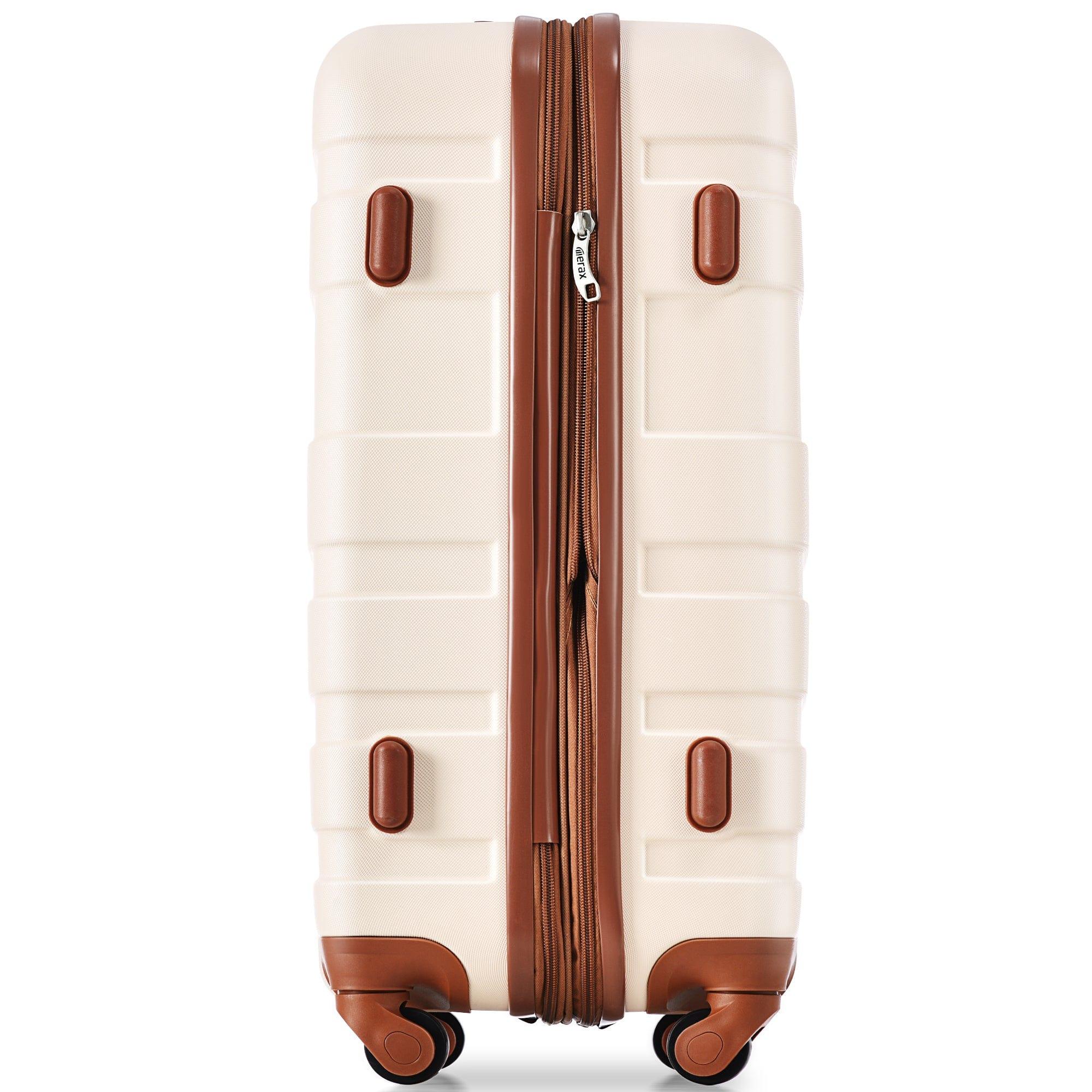 Shop Luggage Sets New Model Expandable ABS Hardshell 3pcs Clearance Luggage Hardside Lightweight Durable Suitcase sets Spinner Wheels Suitcase with TSA Lock 20''24''28''(ivory and brown) Mademoiselle Home Decor