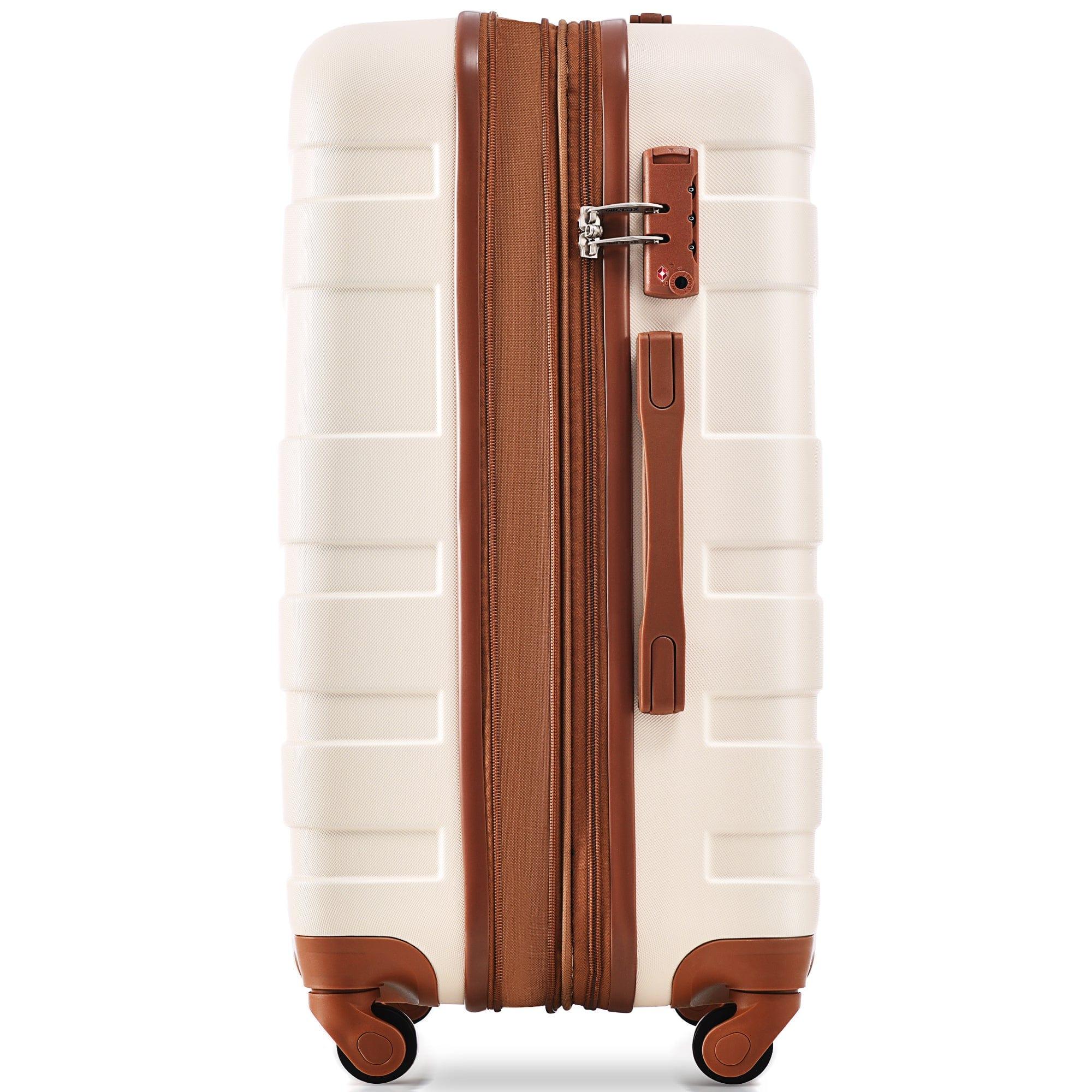 Shop Luggage Sets New Model Expandable ABS Hardshell 3pcs Clearance Luggage Hardside Lightweight Durable Suitcase sets Spinner Wheels Suitcase with TSA Lock 20''24''28''(ivory and brown) Mademoiselle Home Decor