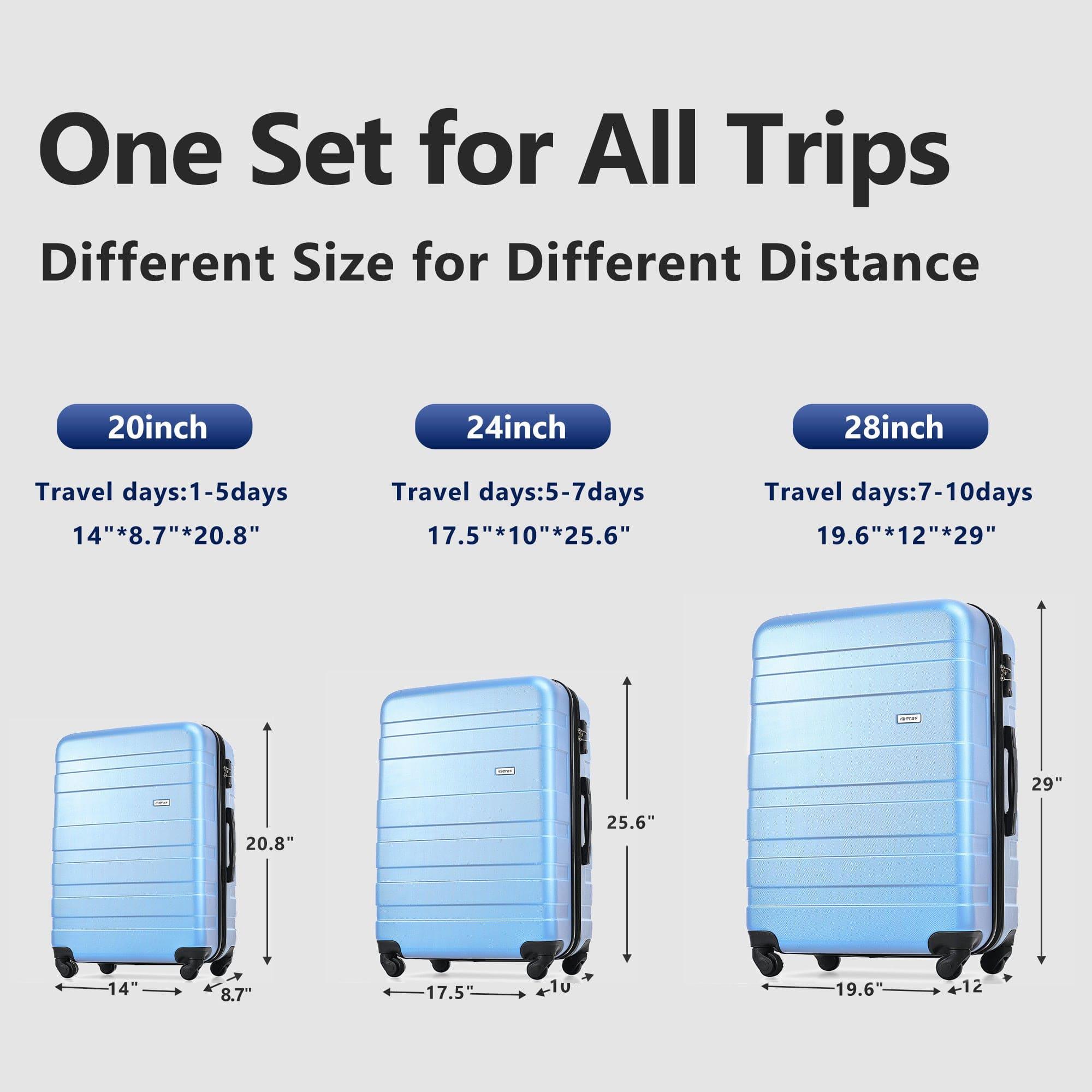 Shop Luggage Sets New Model Expandable ABS Hardshell 3pcs Clearance Luggage Hardside Lightweight Durable Suitcase sets Spinner Wheels Suitcase with TSA Lock 20''24''28''(Sky Blue) Mademoiselle Home Decor