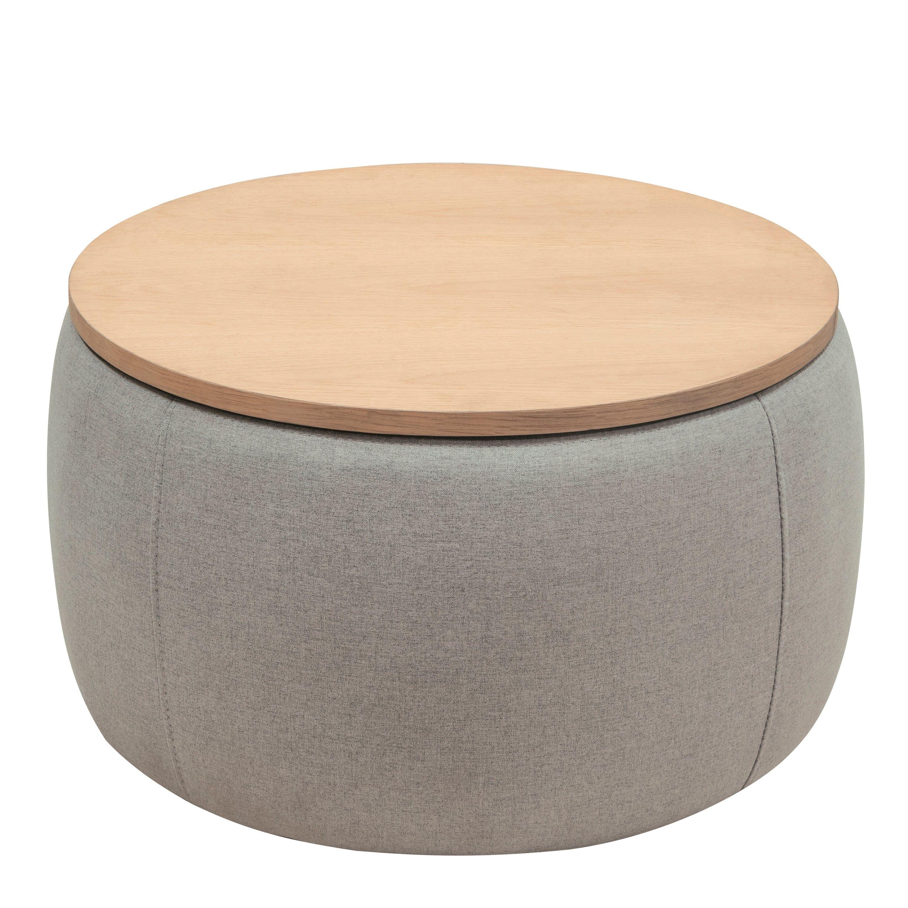 Shop Round Storage Ottoman, 2 in 1 Function, Work as End table and Ottoman,  Grey (25.5"x25.5"x14.5") Mademoiselle Home Decor