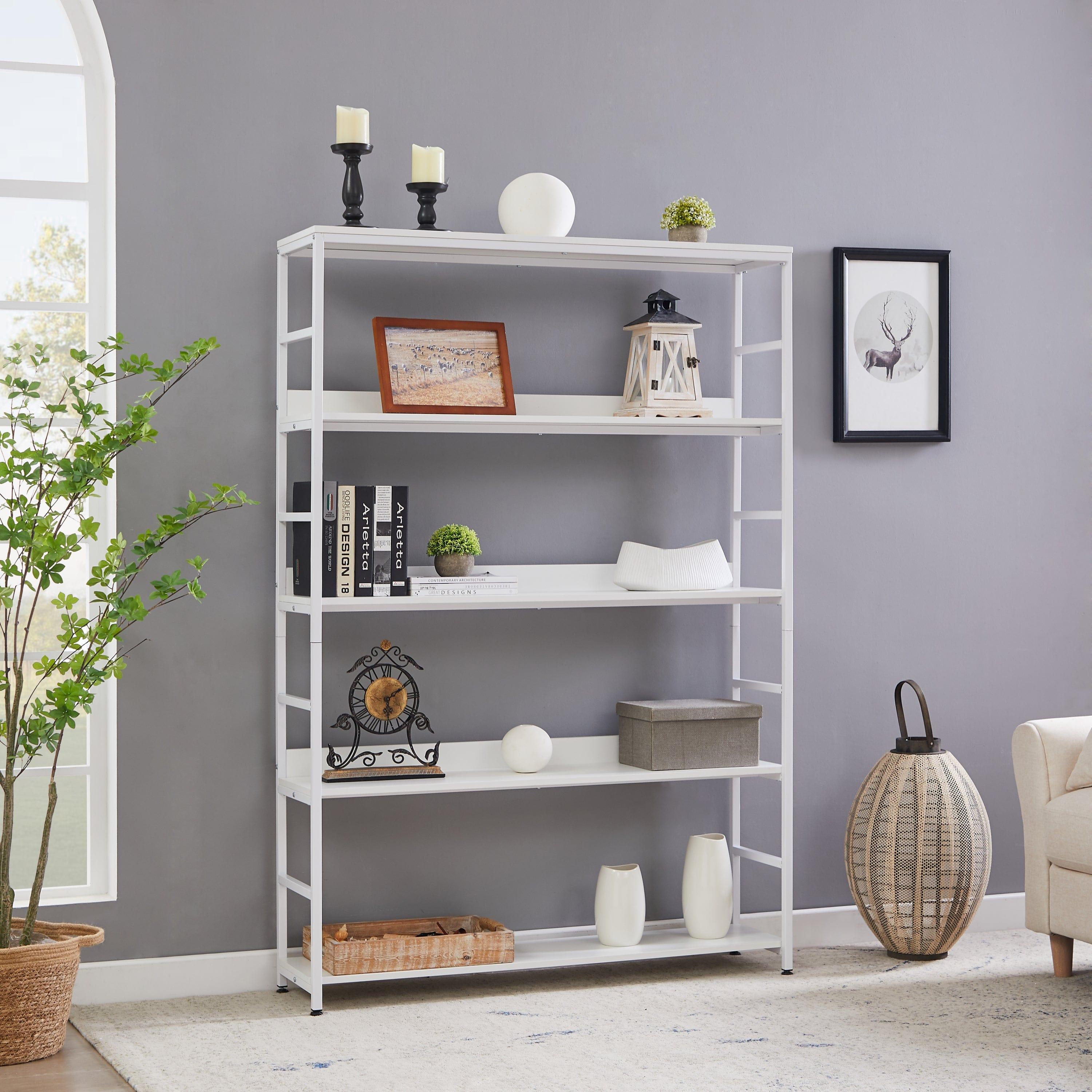 Shop [VIDEO] 5-Tier Home Office Bookcase Open Bookshelf Storage Large 5 Shelf Bookshelf Furniture with Metal Frame, White Mademoiselle Home Decor