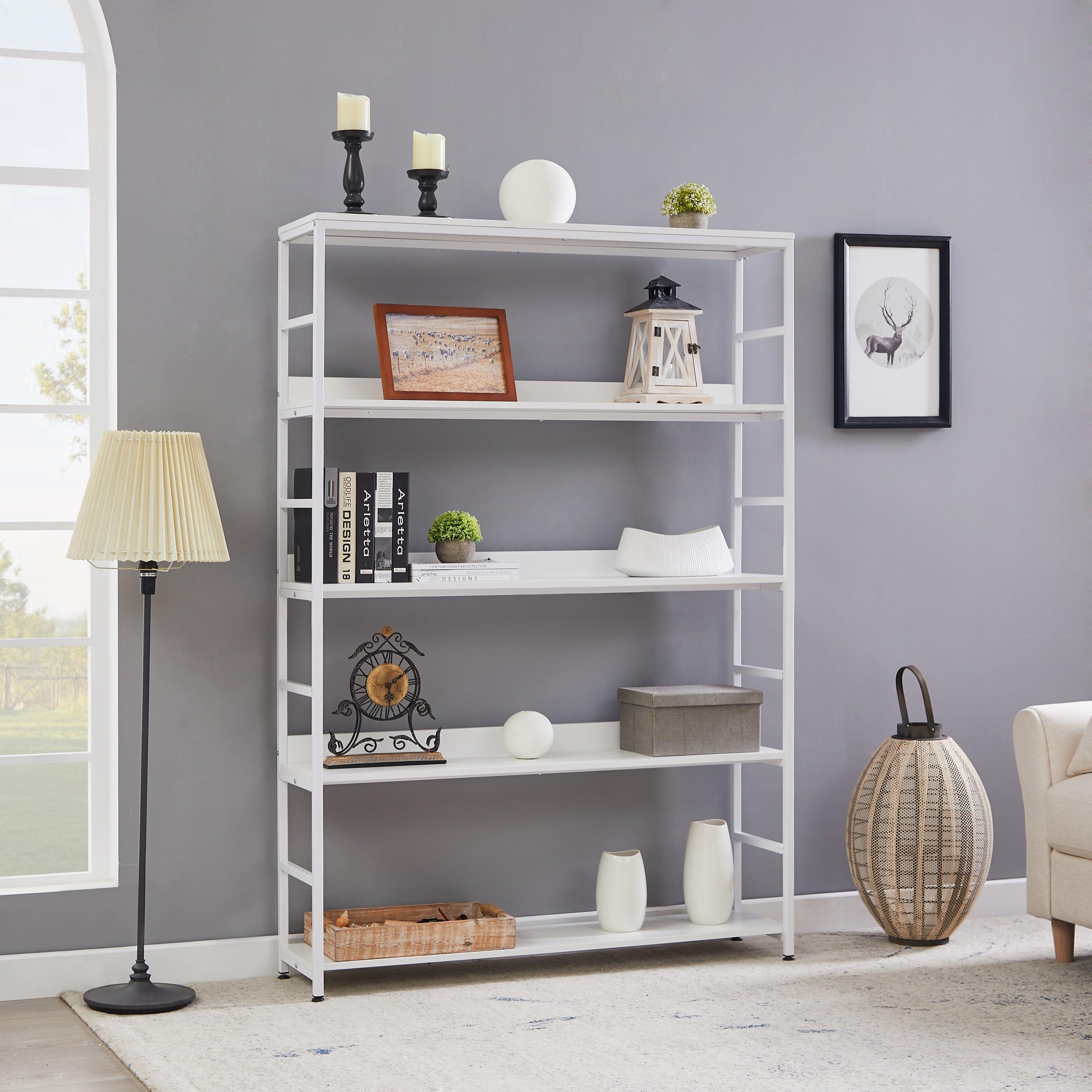 Shop [VIDEO] 5-Tier Home Office Bookcase Open Bookshelf Storage Large 5 Shelf Bookshelf Furniture with Metal Frame, White Mademoiselle Home Decor