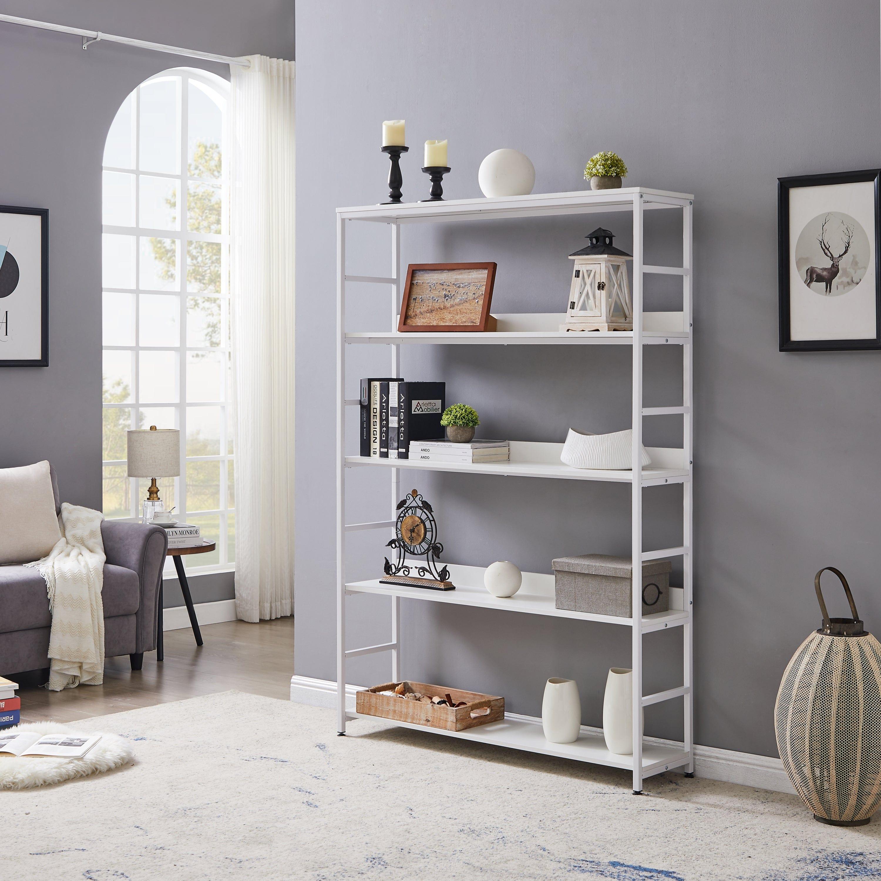 Shop [VIDEO] 5-Tier Home Office Bookcase Open Bookshelf Storage Large 5 Shelf Bookshelf Furniture with Metal Frame, White Mademoiselle Home Decor