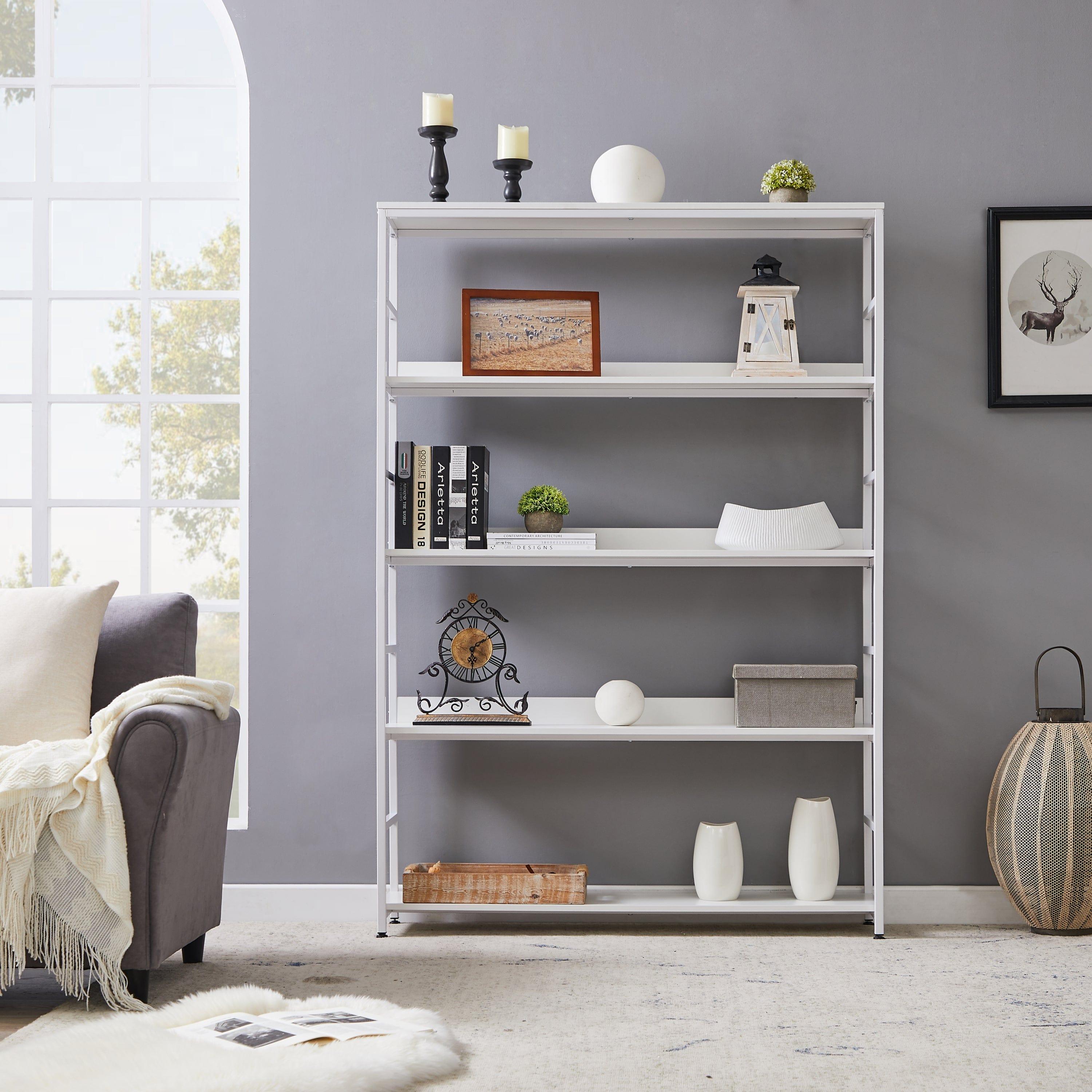 Shop [VIDEO] 5-Tier Home Office Bookcase Open Bookshelf Storage Large 5 Shelf Bookshelf Furniture with Metal Frame, White Mademoiselle Home Decor