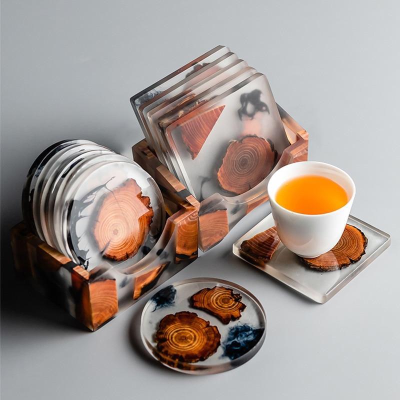 Shop 0 Square Resin Table Mat Wood Cup Mat Tableware Decor Square Placemat Kitchen Supplies Durable Matts Wooden Coaster Insulation Mademoiselle Home Decor