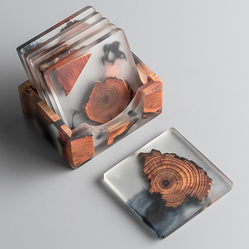 Shop 0 Square Resin Table Mat Wood Cup Mat Tableware Decor Square Placemat Kitchen Supplies Durable Matts Wooden Coaster Insulation Mademoiselle Home Decor