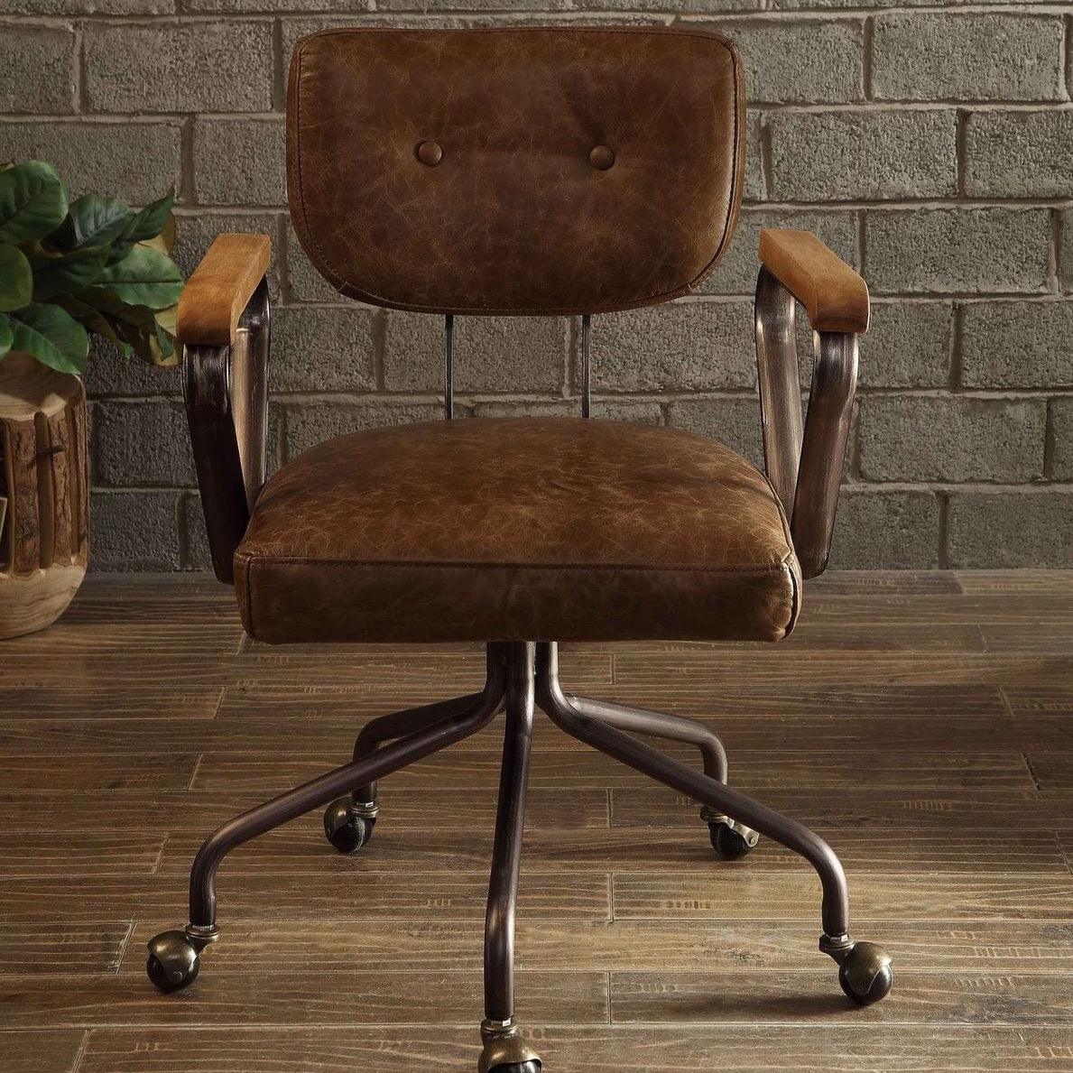 Shop ACME Hallie Office Chair in Vintage Whiskey Top Grain Leather 92410 Mademoiselle Home Decor