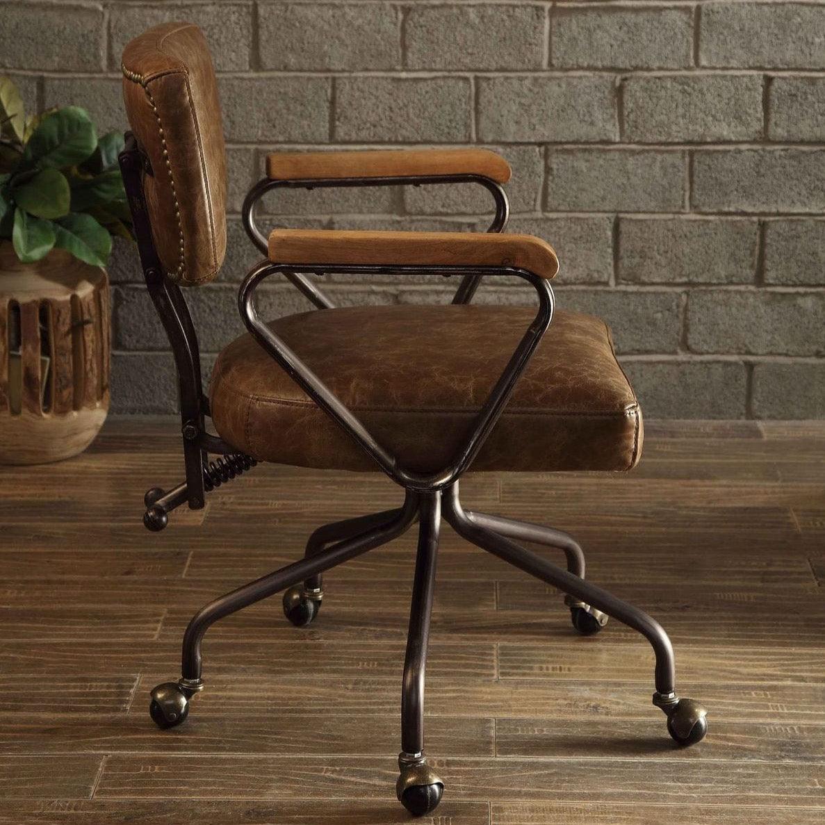 Shop ACME Hallie Office Chair in Vintage Whiskey Top Grain Leather 92410 Mademoiselle Home Decor