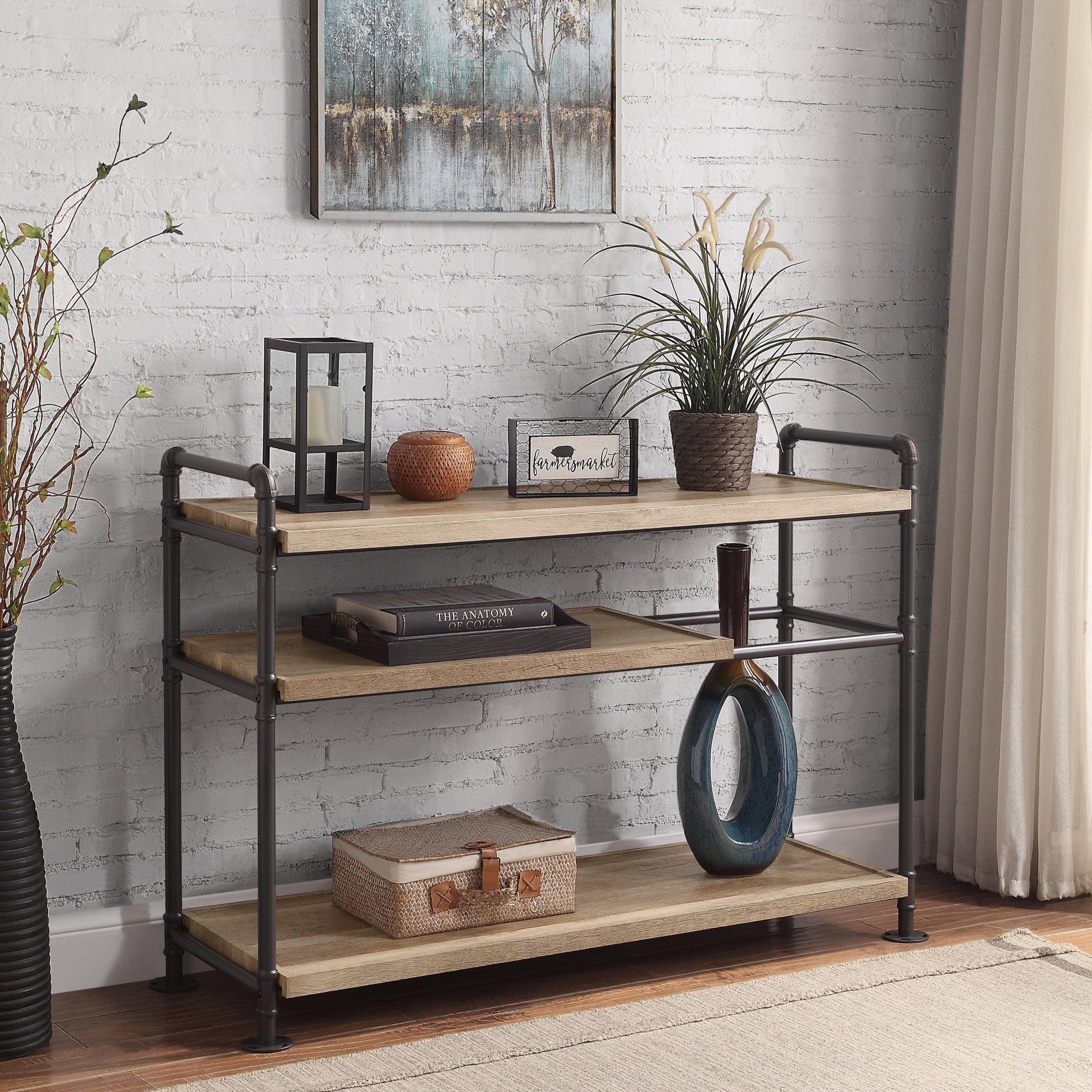 Shop ACME Brantley Bookshelf w/3 Shelves in Oak & Sandy Black Finish AC00756 Mademoiselle Home Decor