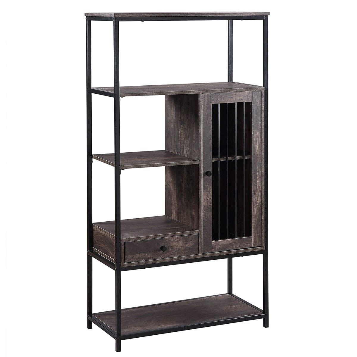 Shop Home Office Bookcase and Bookshelf 5 Tier Display Shelf with Doors and Drawers, Freestanding Multi-functional Decorative Storage Shelving, Vintage Brown Industrial Style (Brown) Mademoiselle Home Decor