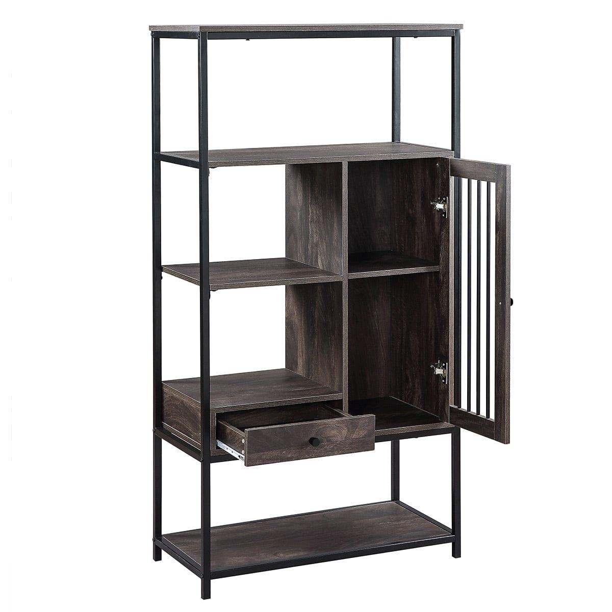 Shop Home Office Bookcase and Bookshelf 5 Tier Display Shelf with Doors and Drawers, Freestanding Multi-functional Decorative Storage Shelving, Vintage Brown Industrial Style (Brown) Mademoiselle Home Decor