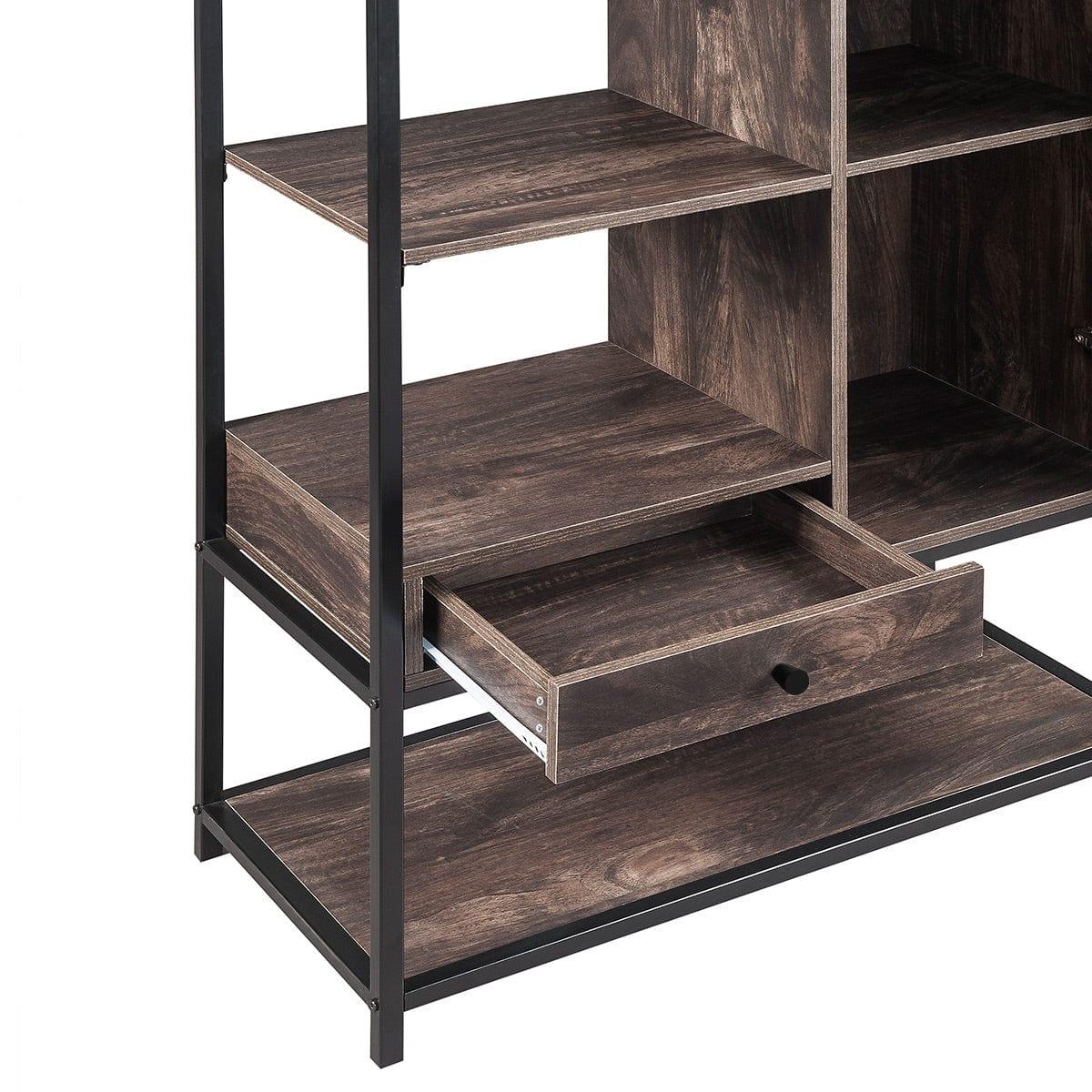 Shop Home Office Bookcase and Bookshelf 5 Tier Display Shelf with Doors and Drawers, Freestanding Multi-functional Decorative Storage Shelving, Vintage Brown Industrial Style (Brown) Mademoiselle Home Decor