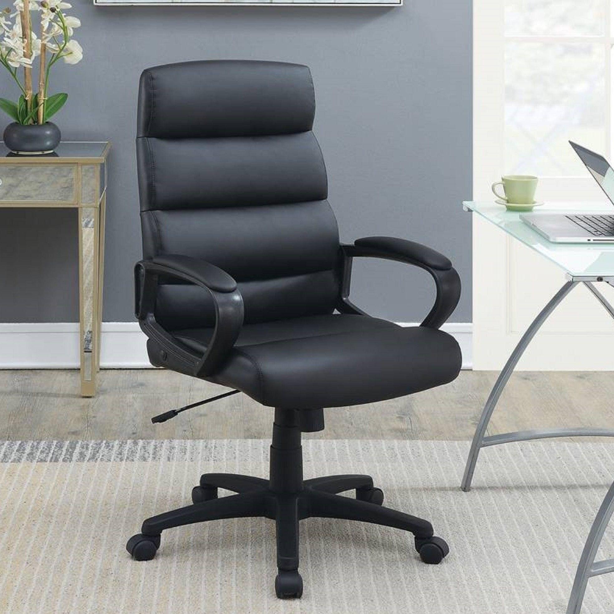 Shop Black Faux leather Cushioned Upholstered 1pc Office Chair Adjustable Height Desk Chair Relax Mademoiselle Home Decor