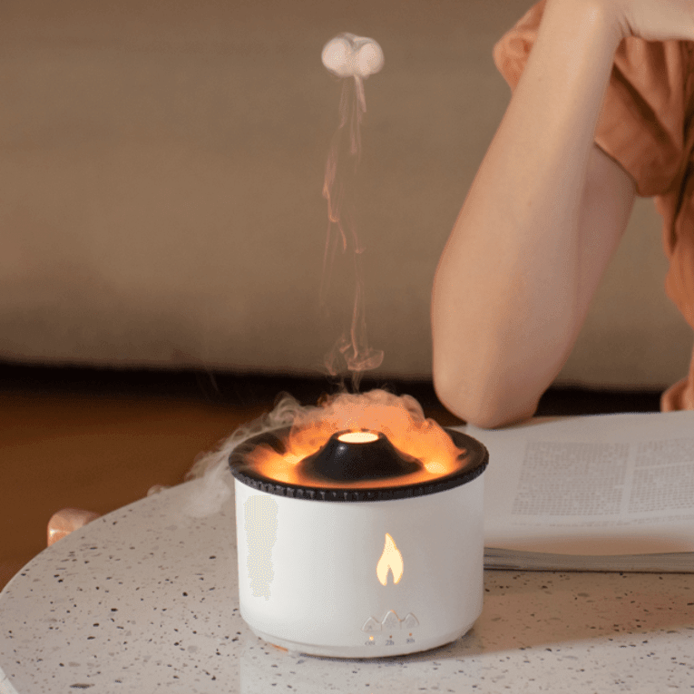 Shop 0 REUP Volcanic Flame Aroma Diffuser Essential Oil 360ml Portable Air Humidifier with Cute Smoke Ring Night Light Lamp Fragrance Mademoiselle Home Decor