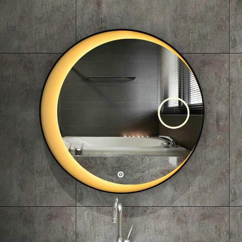 Shop 0 60cm 70cm 80cm LED Lights Moon mirror High Quanlity Reflection Silver Mirror With Black Steel Frame Round Bathroom Mirror Mademoiselle Home Decor