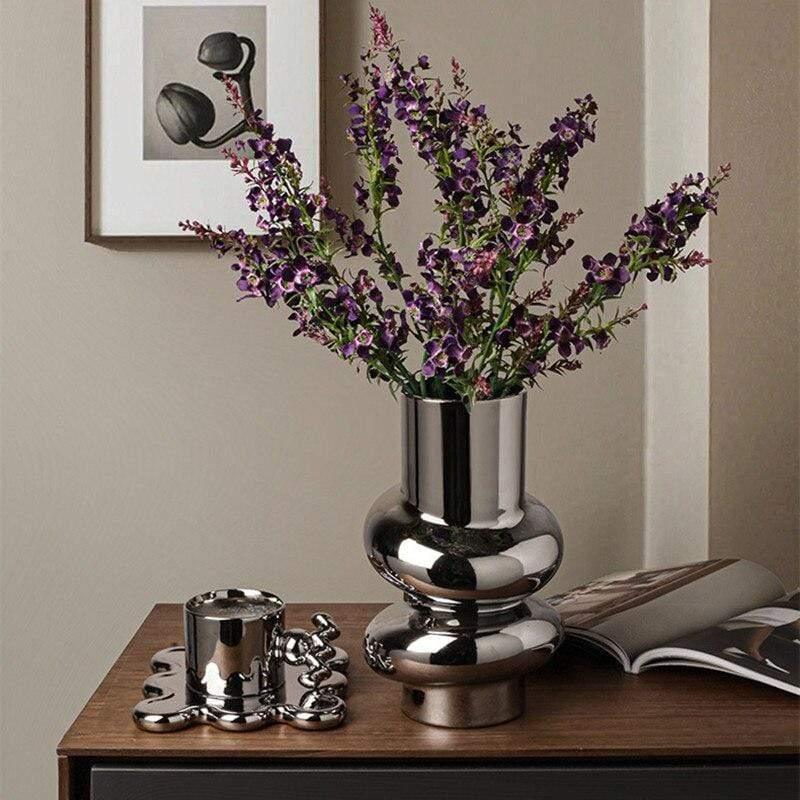 Shop 0 Cutelife Large Plating Silver Ceramic Flower Vase Nordic Decoration Home Living Room Table Vase Modern Office Wedding Plant Vase Mademoiselle Home Decor