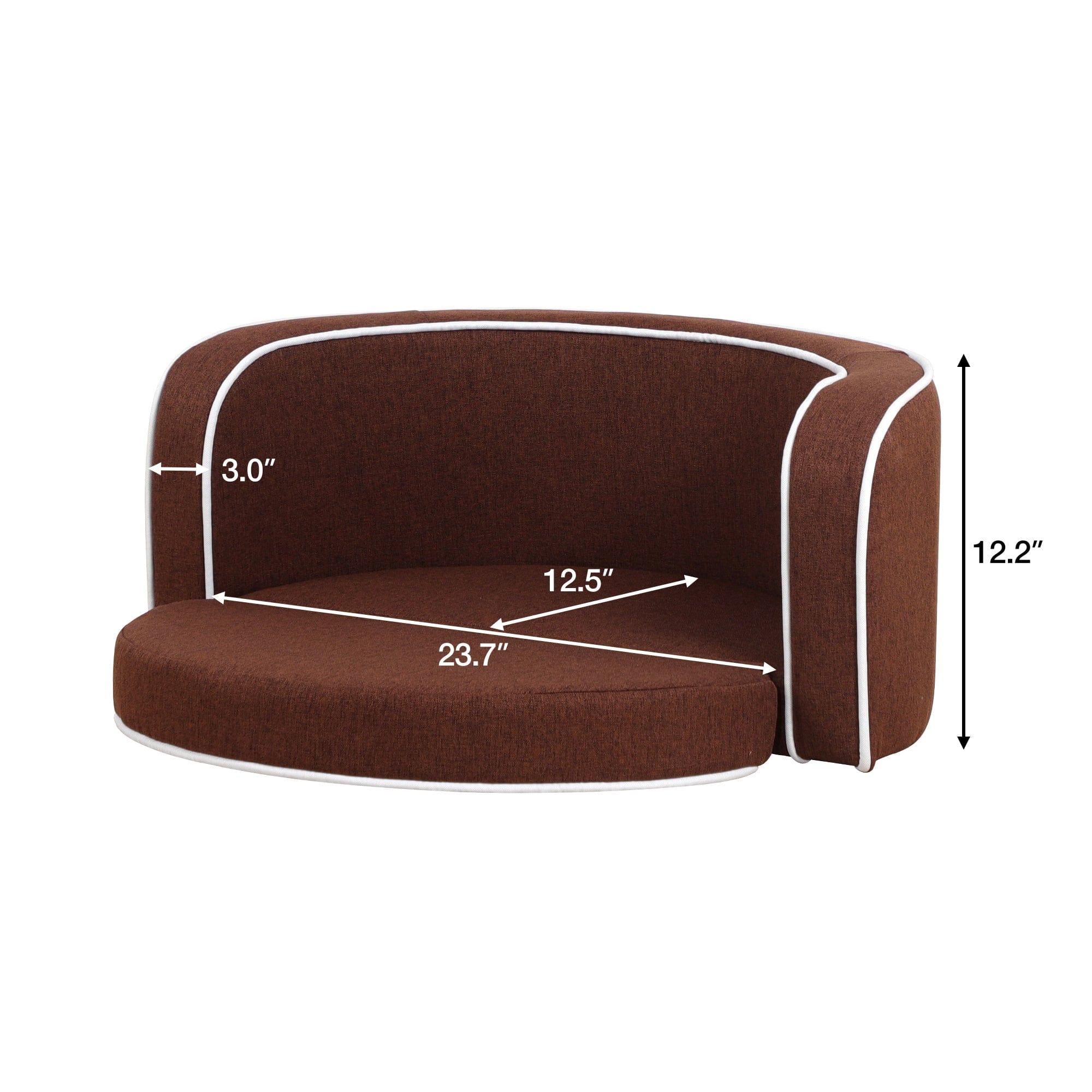 Shop 30" Brown Round Pet Sofa, Dog sofa, Dog bed, Cat Bed, Cat Sofa, with Wooden Structure and Linen Goods White Roller Lines on the Edges Curved Appearance pet Sofa with Cushion Mademoiselle Home Decor