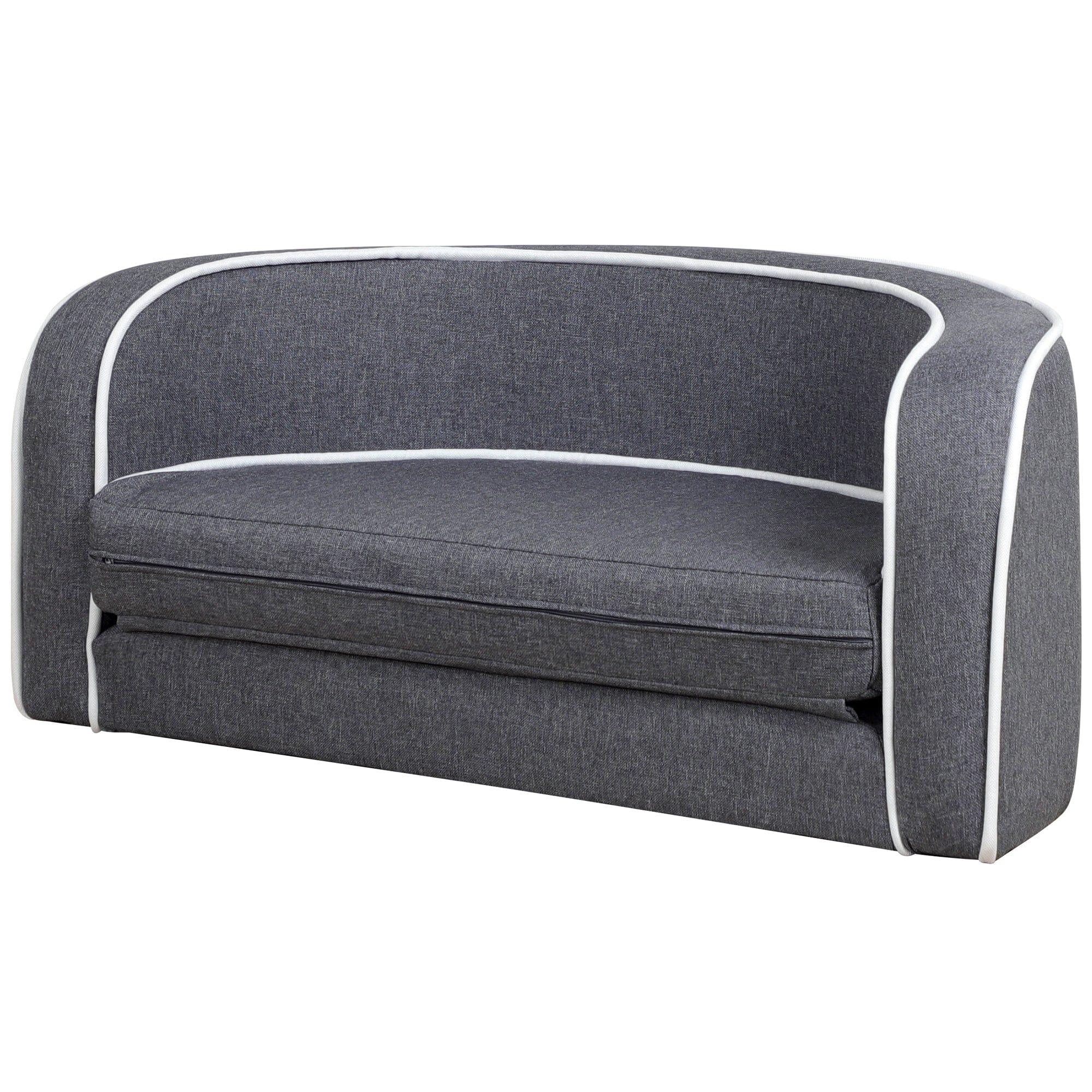 Shop 30" Gray Pet Sofa, Dog sofa, Dog bed, Cat Bed, Cat Sofa, with Wooden Structure and Linen Goods White Roller Lines on the Edges Curved Appearance pet Sofa with Cushion Mademoiselle Home Decor