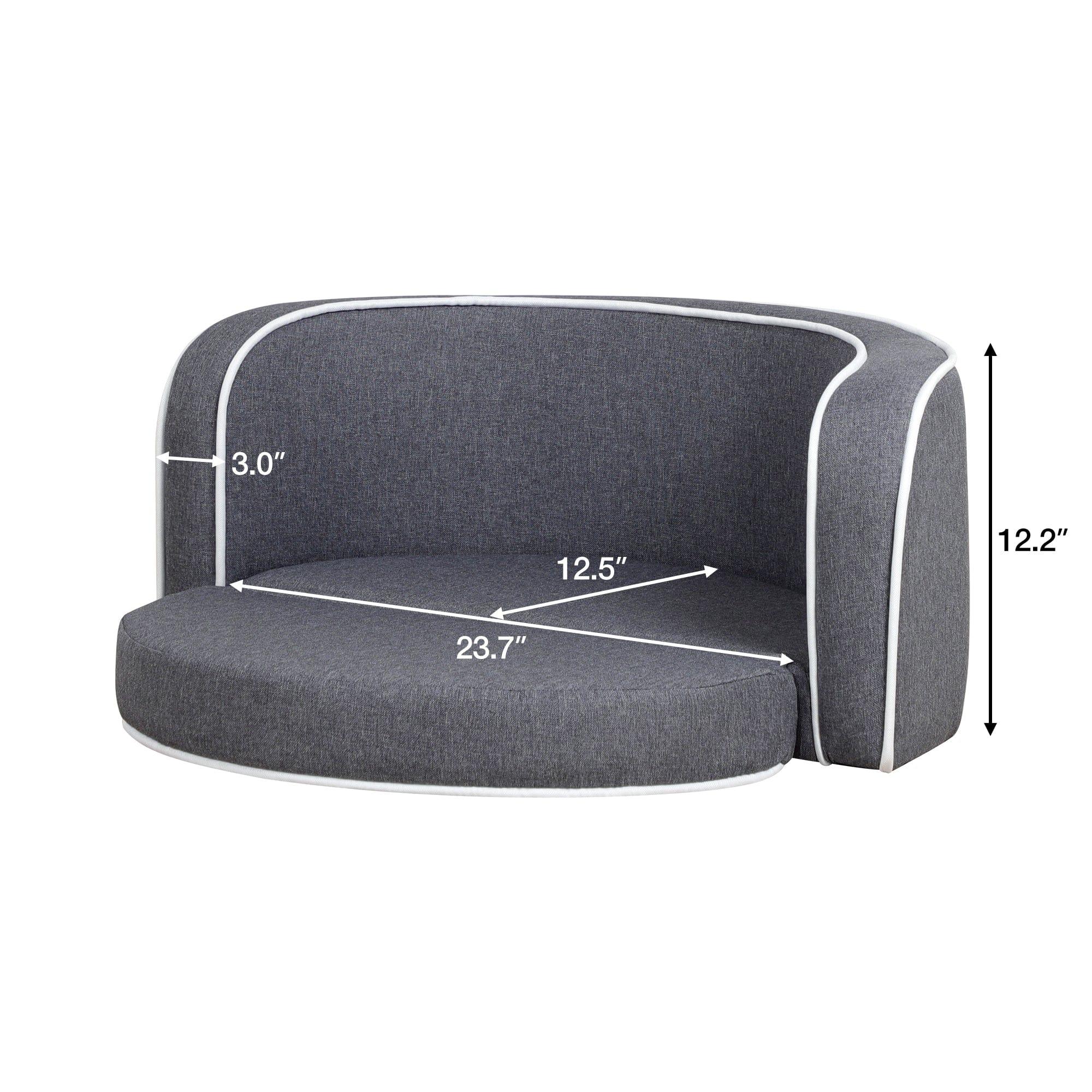 Shop 30" Gray Pet Sofa, Dog sofa, Dog bed, Cat Bed, Cat Sofa, with Wooden Structure and Linen Goods White Roller Lines on the Edges Curved Appearance pet Sofa with Cushion Mademoiselle Home Decor