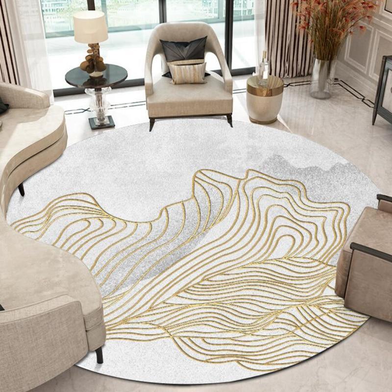 Shop 0 Korean Round Rug Abstract Golden Stripes Living Room Sofa White Carpet Kids Bedroom Game Curtain Decoration Non-slip Floor Mat Mademoiselle Home Decor