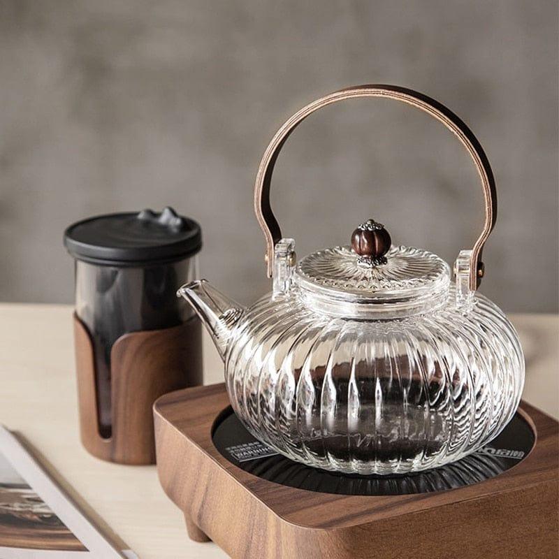 Shop 0 HMLOVE Glass Teapot Wood Handle Teawear Set Cup Filter Chinese Tea Ceremony High Boron Silicon Transparent Pumpkin Pot 900ML Mademoiselle Home Decor