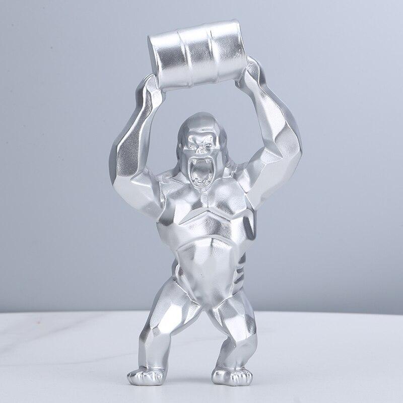 Shop 0 Silver / H-40cm / China Creative Resin Sculpture Lift Bucket King Kong Home Decoration Barrel Simulation Gorilla Figure Statue Living Room Decor Mademoiselle Home Decor