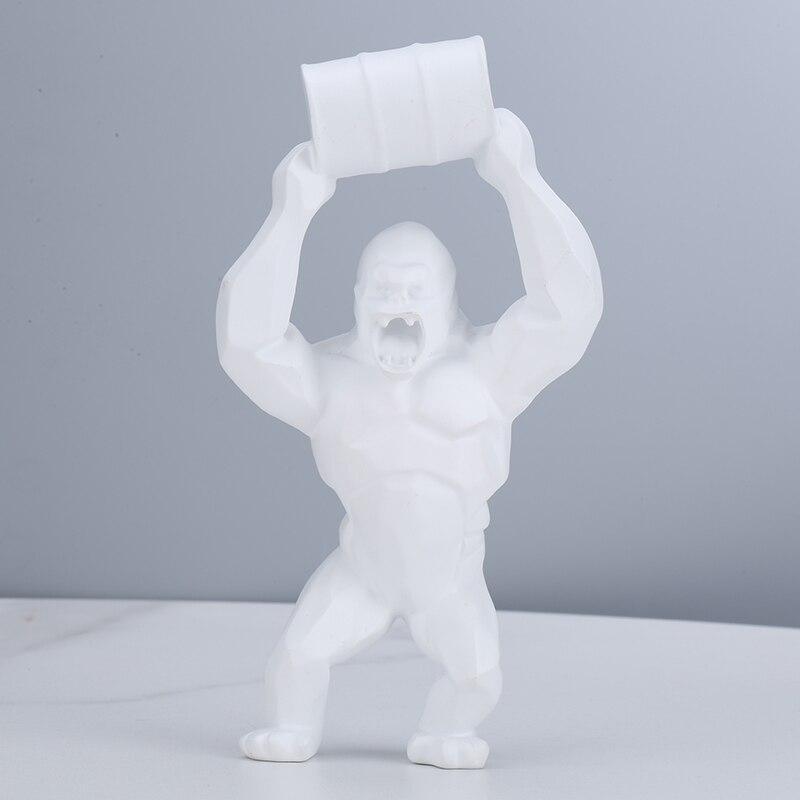 Shop 0 white / H-40cm / China Creative Resin Sculpture Lift Bucket King Kong Home Decoration Barrel Simulation Gorilla Figure Statue Living Room Decor Mademoiselle Home Decor