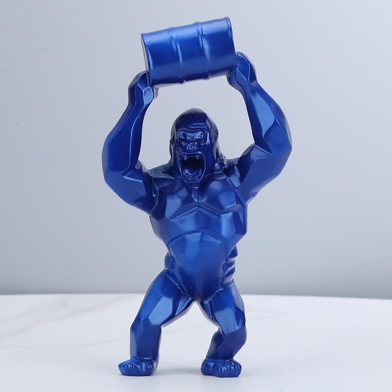 Shop 0 Blue / H-40cm / China Creative Resin Sculpture Lift Bucket King Kong Home Decoration Barrel Simulation Gorilla Figure Statue Living Room Decor Mademoiselle Home Decor