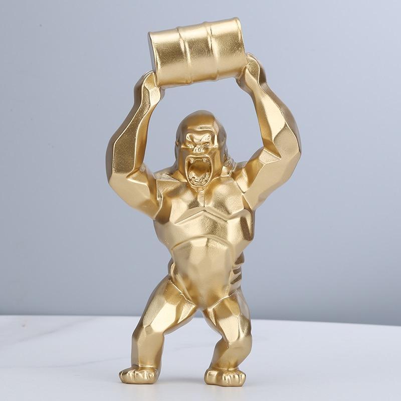 Shop 0 Gold / H-40cm / China Creative Resin Sculpture Lift Bucket King Kong Home Decoration Barrel Simulation Gorilla Figure Statue Living Room Decor Mademoiselle Home Decor